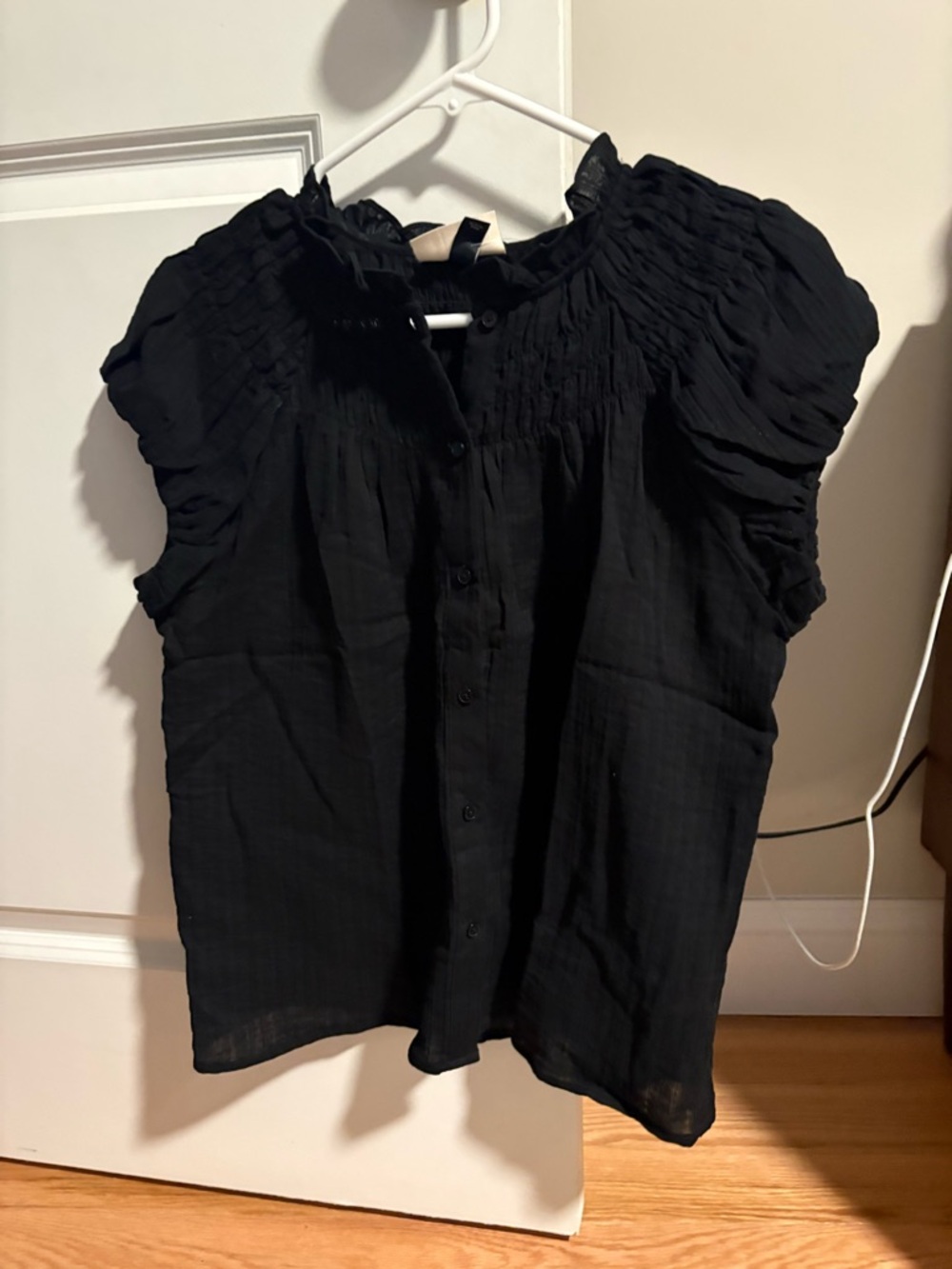 Women's Black Short-Sleeve Gauze Blouse NWT